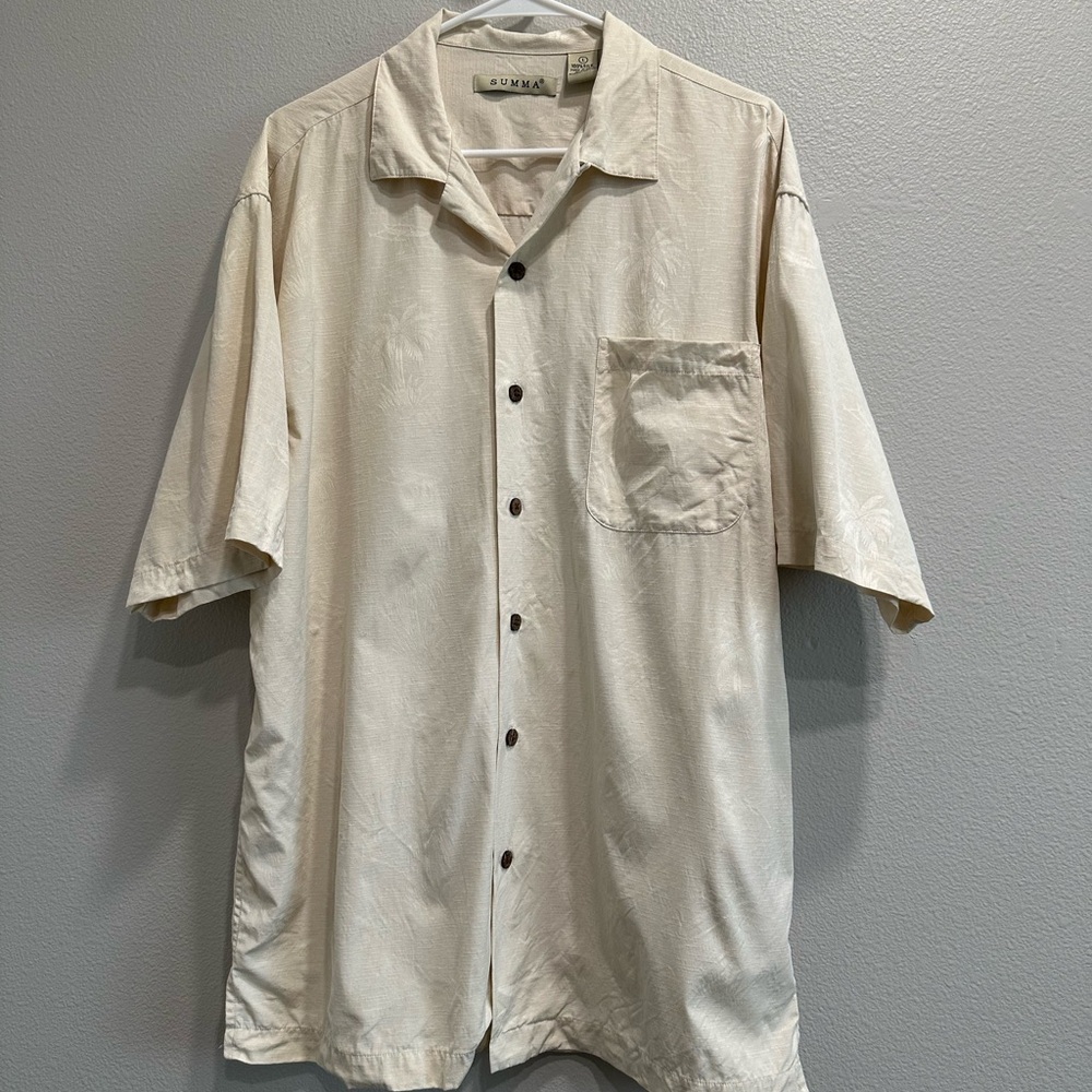 Summa men’s large SILK Cream Short-Sleeve Camp Shirt,resort,cabana,beach